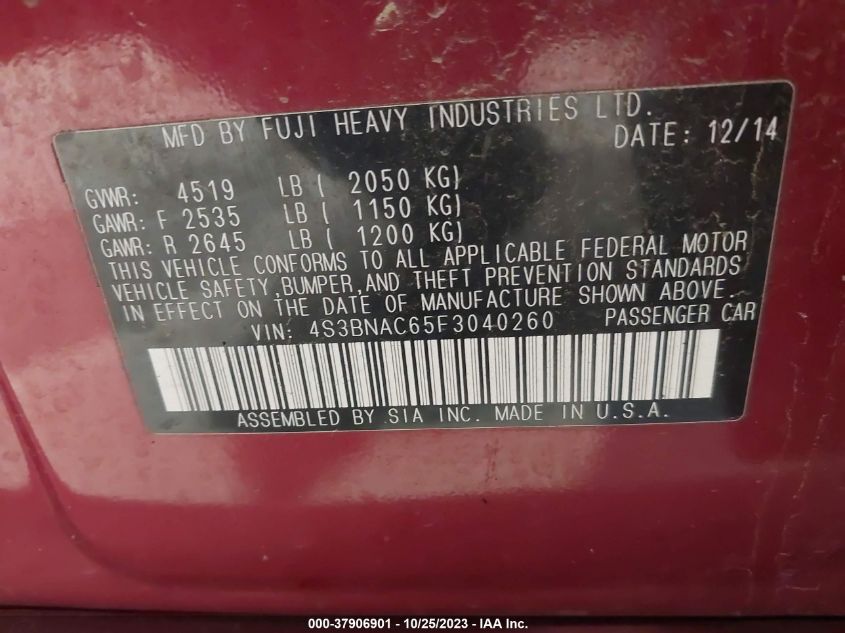 2015 SUBARU LEGACY 2.5I PREMIUM - 4S3BNAC65F3040260