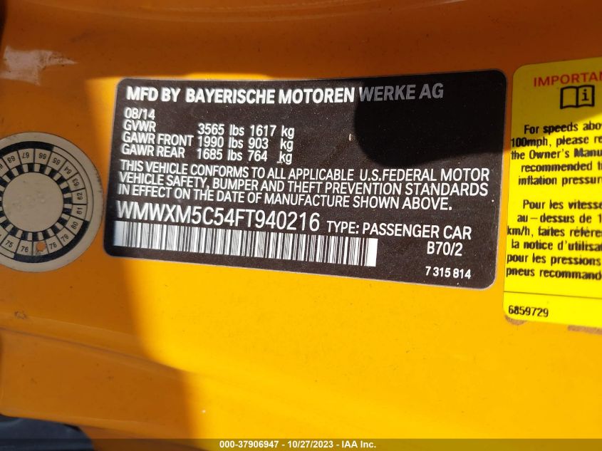 2015 MINI HARDTOP COOPER WMWXM5C54FT940216