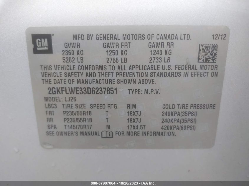 2013 GMC TERRAIN SLT - 2GKFLWE33D6237851