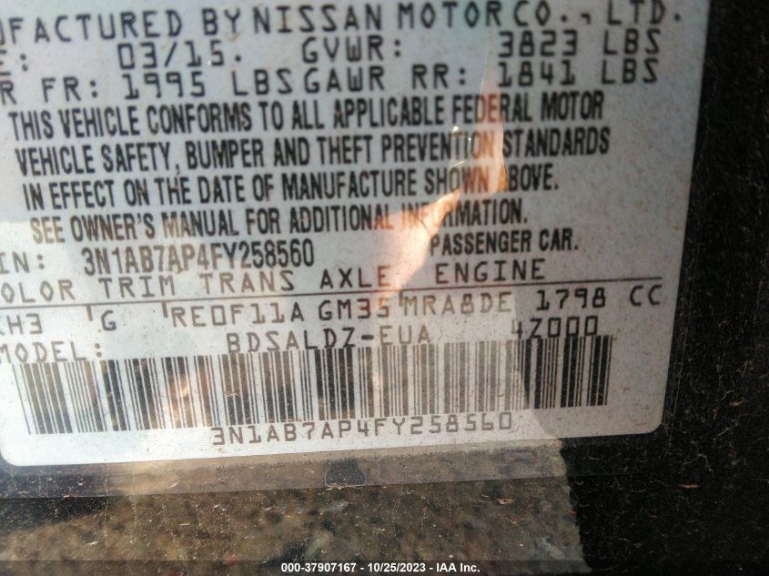 2015 NISSAN SENTRA S/SV/SR/SL - 3N1AB7AP4FY258560