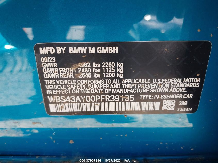 VIN WBS43AY00PFR39135 2023 BMW M3 COMPETITION XDRIVE