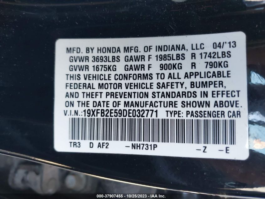 2013 HONDA CIVIC SDN LX 19XFB2E59DE032771