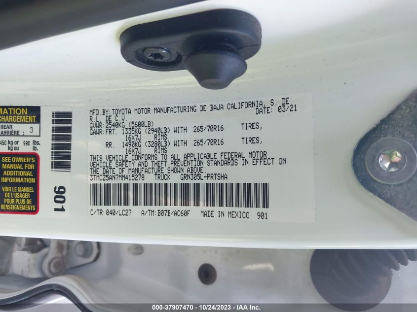2021 TOYOTA TACOMA 4WD SR/SR5/TRD SPORT 3TMCZ5AN7MM415278