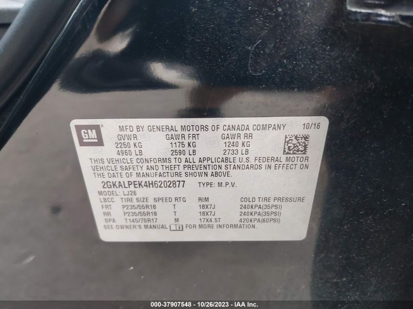 VIN 2GKALPEK4H6202877 2017 GMC TERRAIN SLT