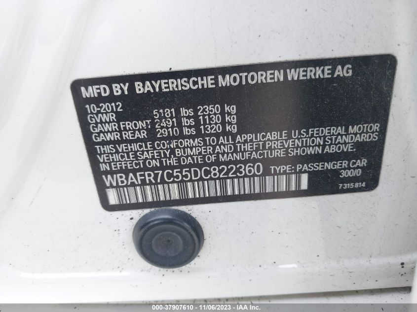 2013 BMW 5 SERIES 535I WBAFR7C55DC822360