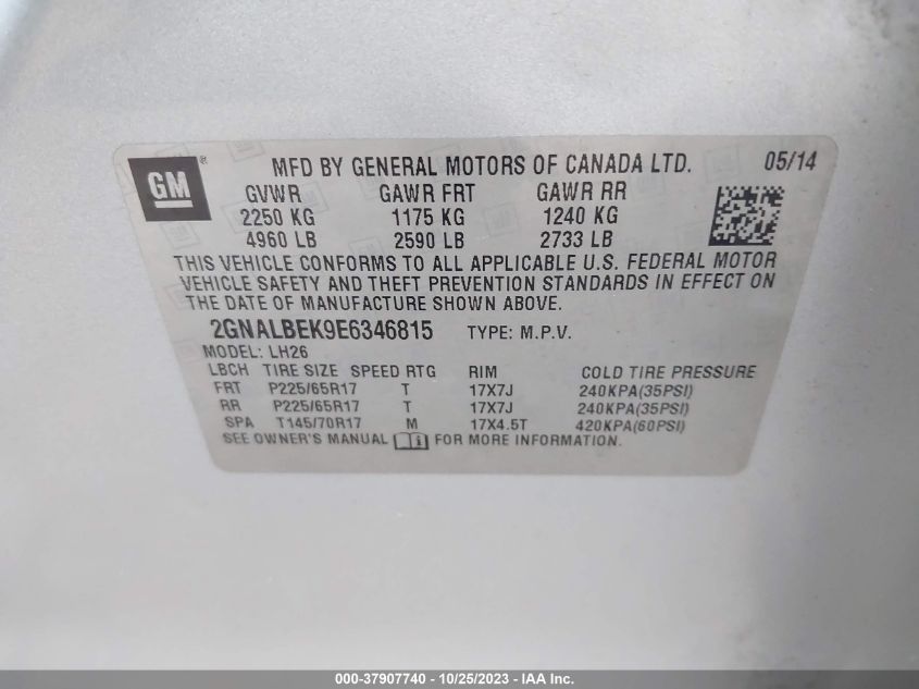 2014 CHEVROLET EQUINOX LT - 2GNALBEK9E6346815