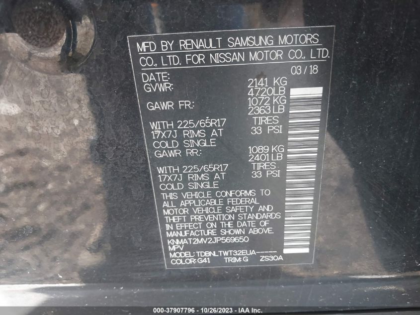 2018 NISSAN ROGUE SV - KNMAT2MV2JP569650
