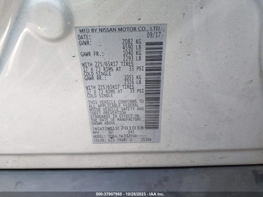 VIN 5N1AT2MT1JC701038 2018 NISSAN ROGUE S/SL