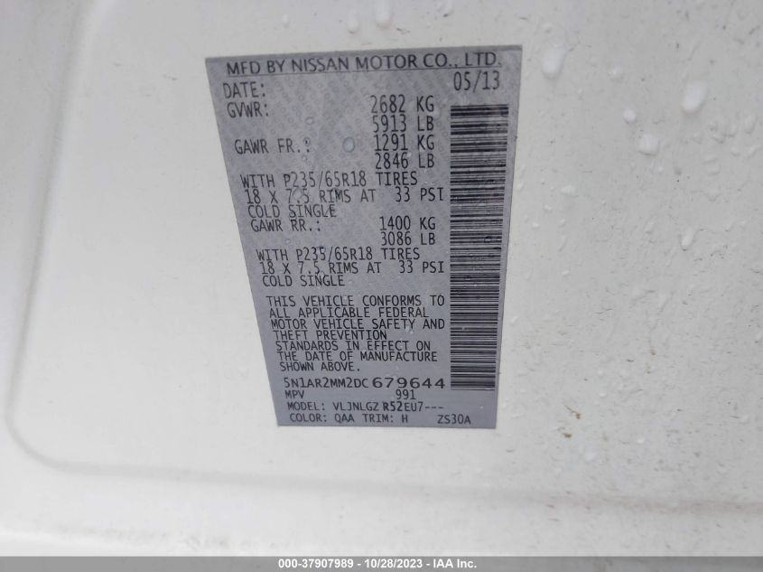 2013 NISSAN PATHFINDER SL - 5N1AR2MM2DC679644