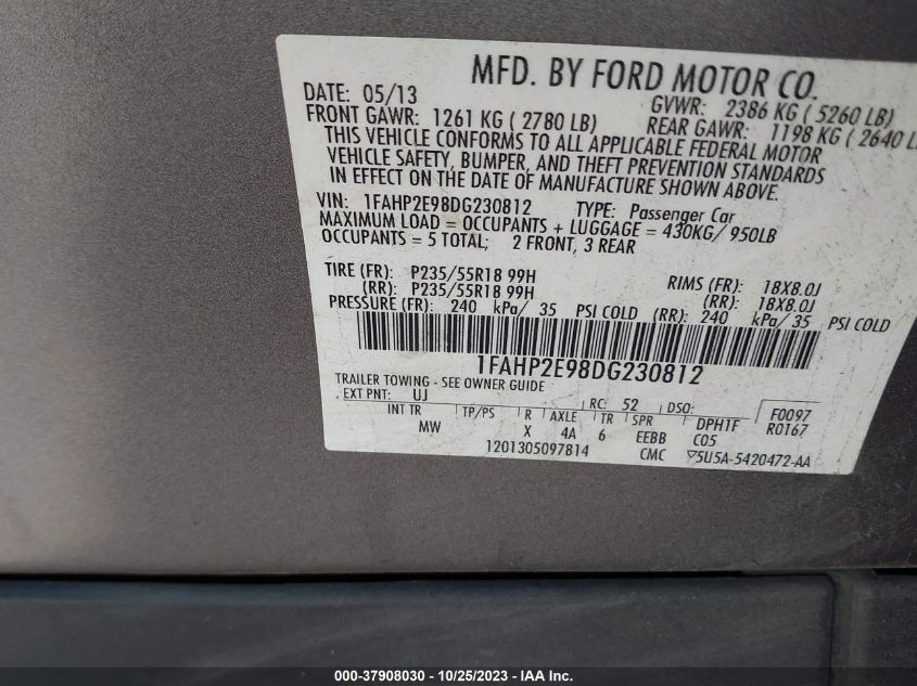 2013 FORD TAURUS SEL - 1FAHP2E98DG230812