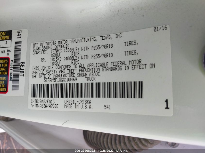 2016 TOYOTA TUNDRA 2WD TRUCK SR/SR5 - 5TFRM5F1XGX100469