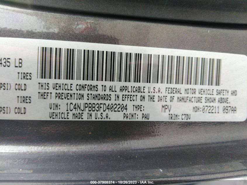 2015 JEEP PATRIOT SPORT - 1C4NJPBB3FD402204