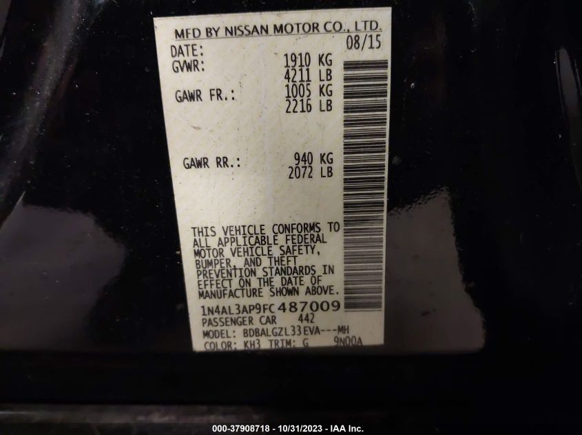 2015 NISSAN ALTIMA 2.5 S - 1N4AL3AP9FC487009