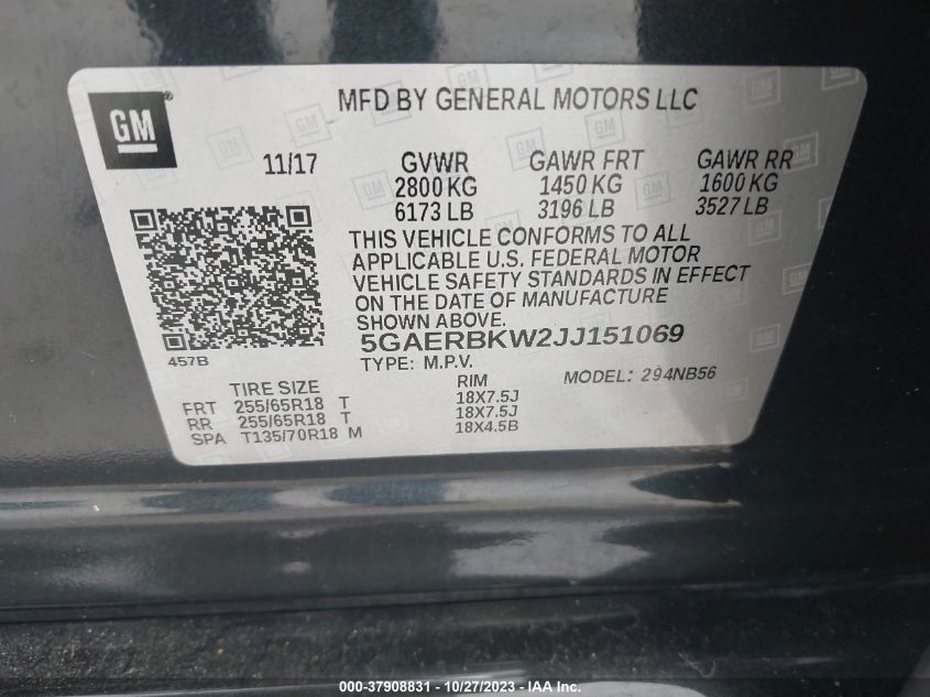 VIN 5GAERBKW2JJ151069 2018 BUICK ENCLAVE ESSENCE