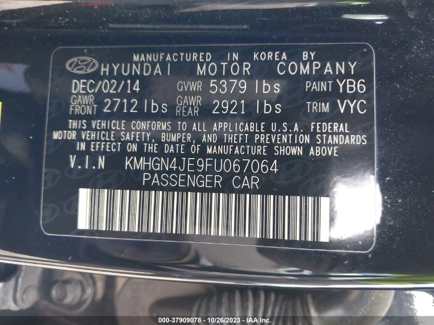 2015 HYUNDAI GENESIS 3.8L - KMHGN4JE9FU067064