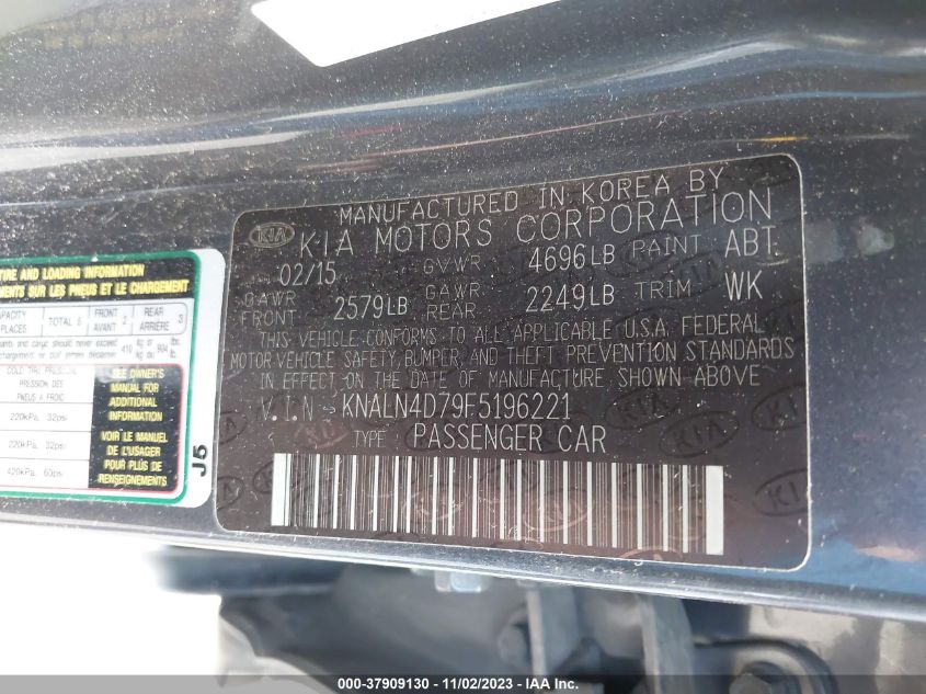 2015 KIA CADENZA PREMIUM KNALN4D79F5196221