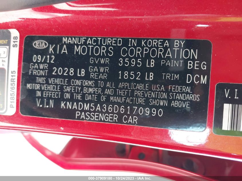 2013 KIA RIO LX - KNADM5A36D6170990