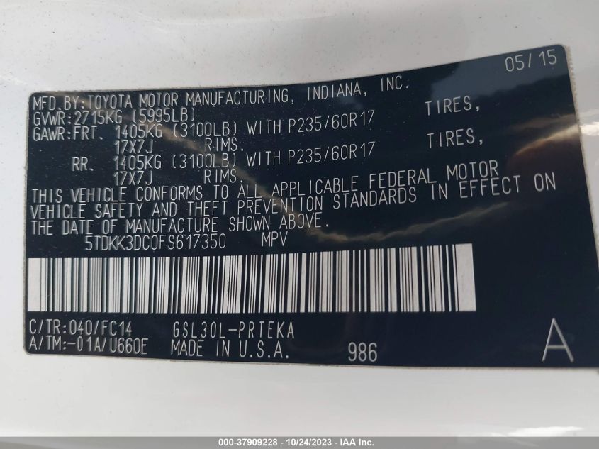 2015 TOYOTA SIENNA LE - 5TDKK3DC0FS617350