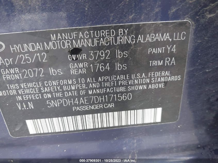 2013 HYUNDAI ELANTRA GLS - 5NPDH4AE7DH171560