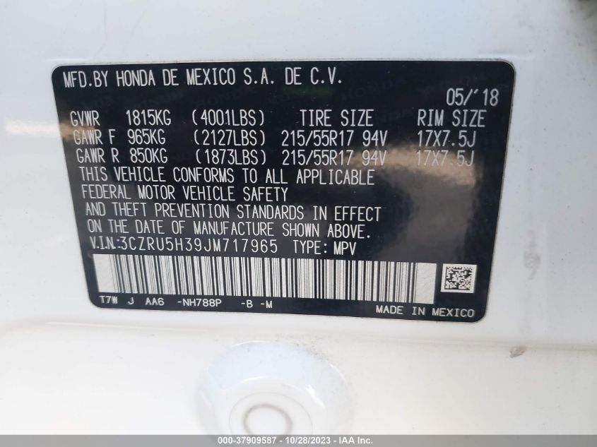 VIN 3CZRU5H39JM717965 2018 HONDA HR-V LX