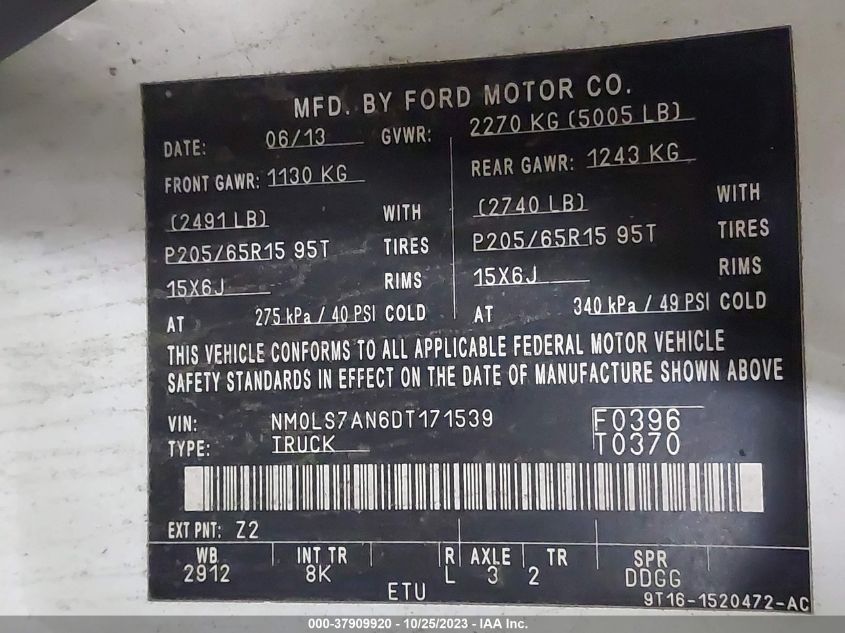 2013 FORD TRANSIT CONNECT XL - NM0LS7AN6DT171539
