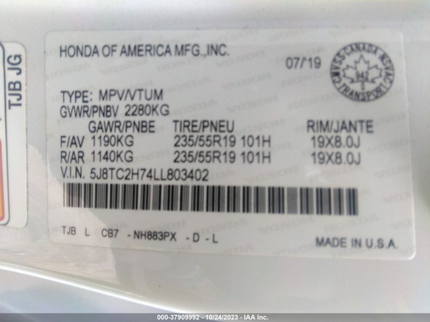 2020 ACURA RDX ELITE - 5J8TC2H74LL803402