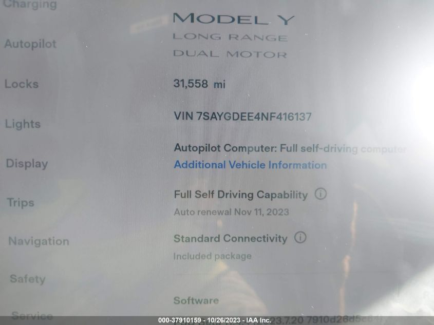 2022 TESLA MODEL Y LONG RANGE - 7SAYGDEE4NF416137
