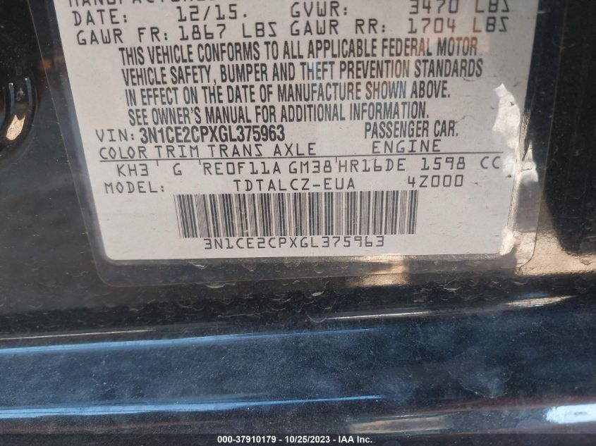 2016 NISSAN VERSA NOTE S/S PLUS/SV/SL/SR - 3N1CE2CPXGL375963