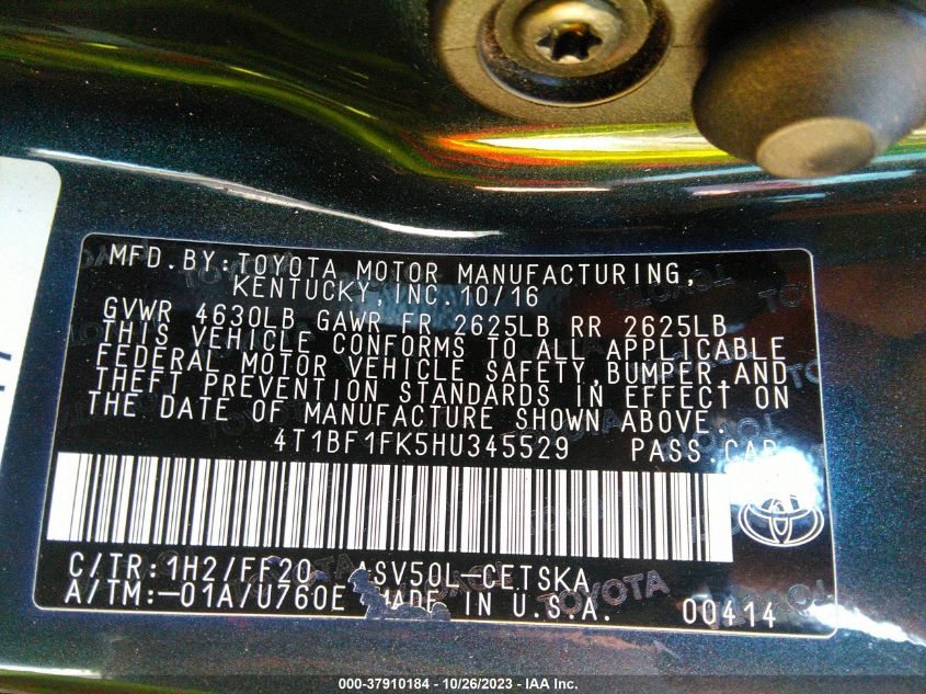 2017 TOYOTA CAMRY XLE/SE/LE/XSE - 4T1BF1FK5HU345529