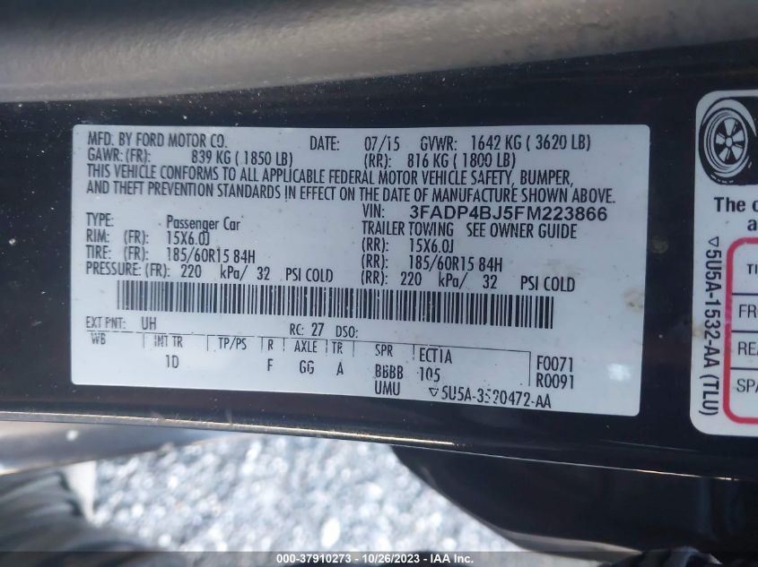 2015 FORD FIESTA SE - 3FADP4BJ5FM223866