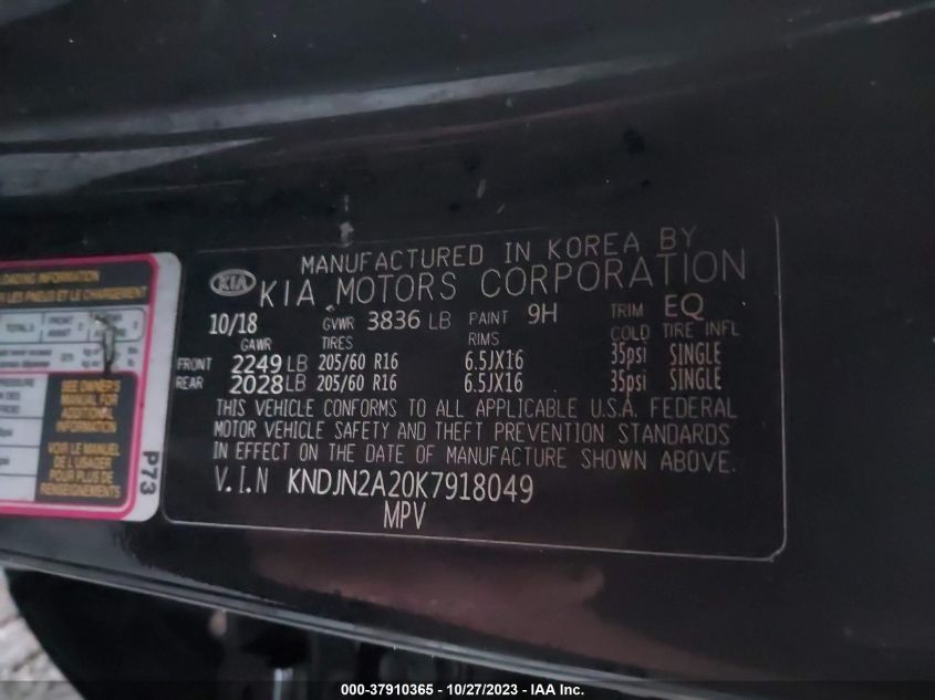 2019 KIA SOUL - KNDJN2A20K7918049