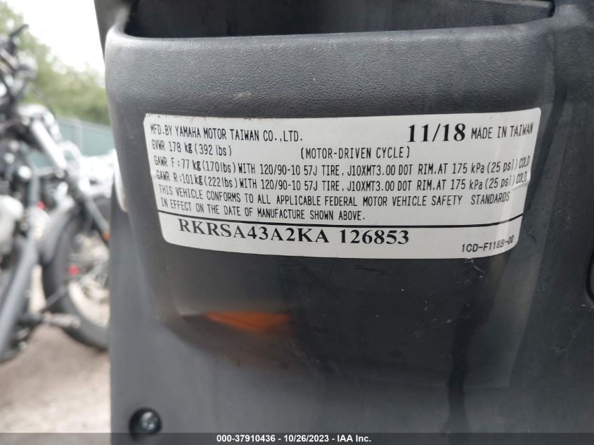 2019 YAMAHA YW50 F - RKRSA43A2KA126853