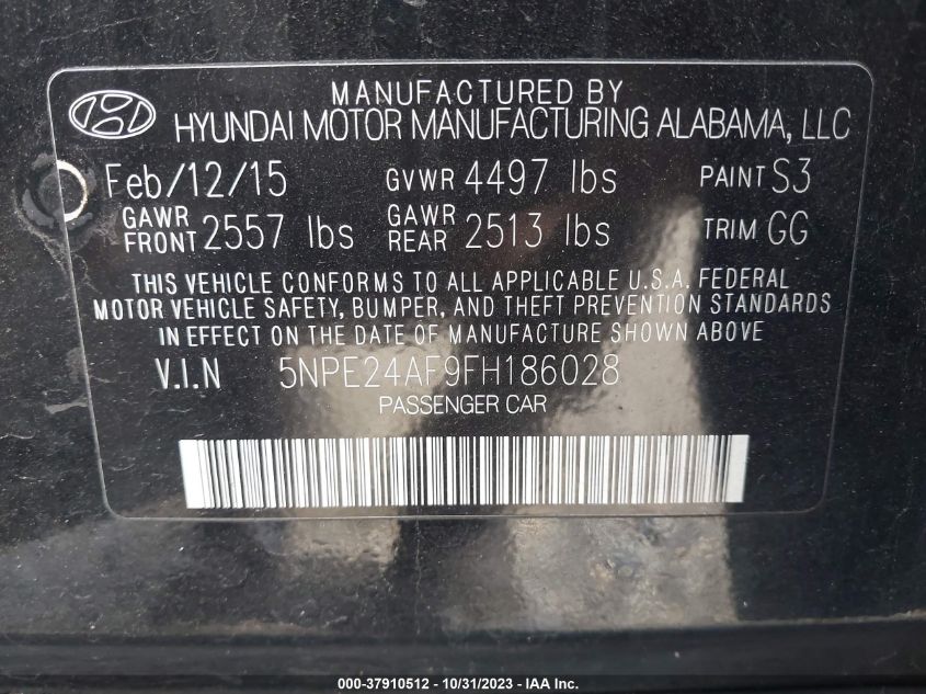 2015 HYUNDAI SONATA 2.4L SE - 5NPE24AF9FH186028