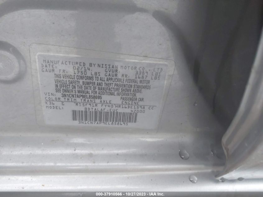 2014 NISSAN VERSA S - 3N1CN7AP9EL858695