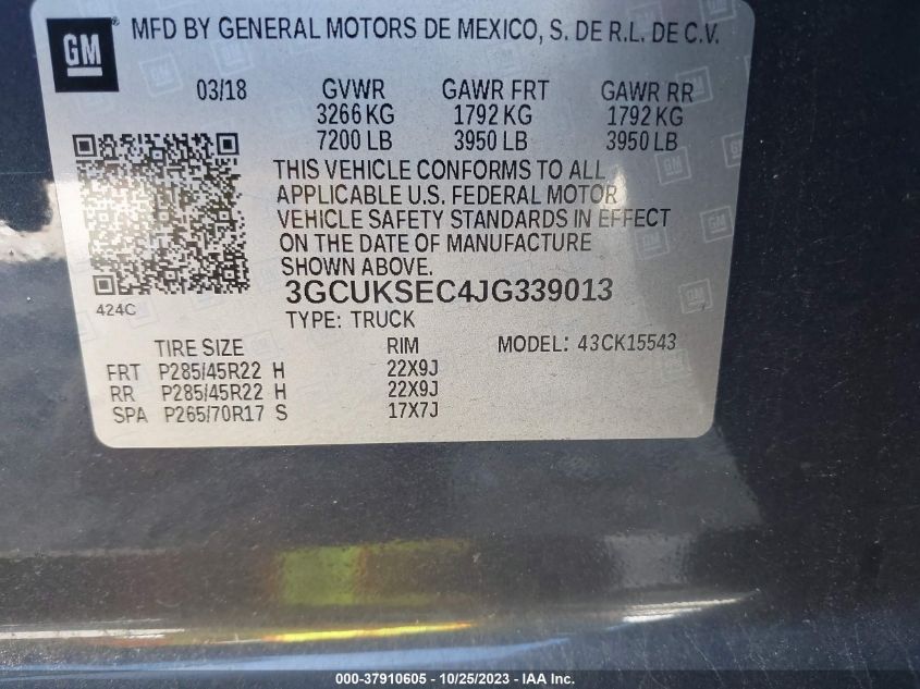 2018 CHEVROLET SILVERADO 1500 LTZ - 3GCUKSEC4JG339013