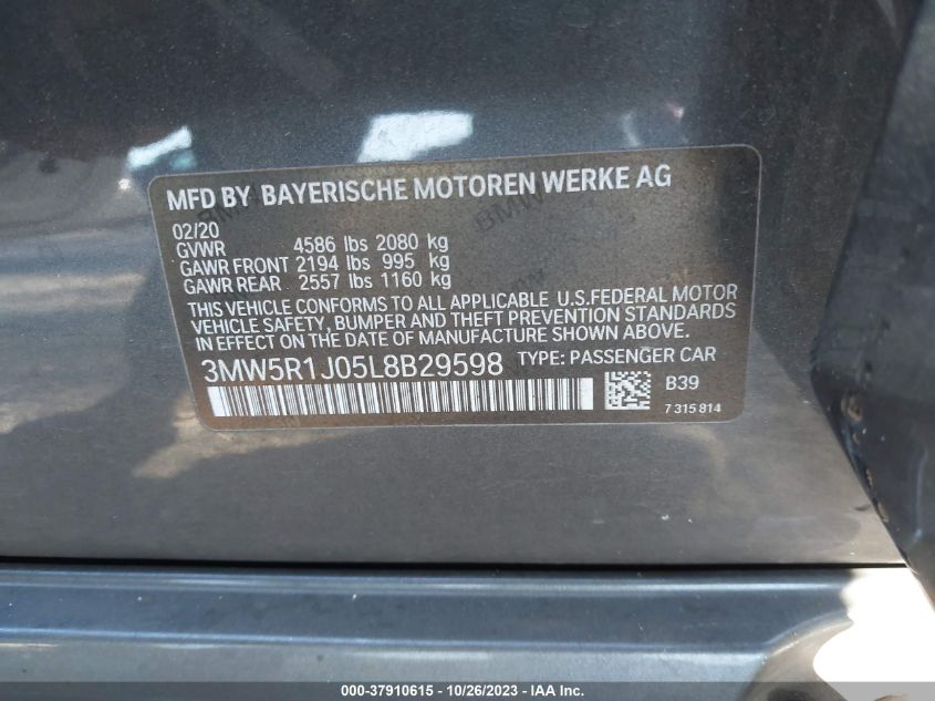 2020 BMW 3 SERIES 330I - 3MW5R1J05L8B29598