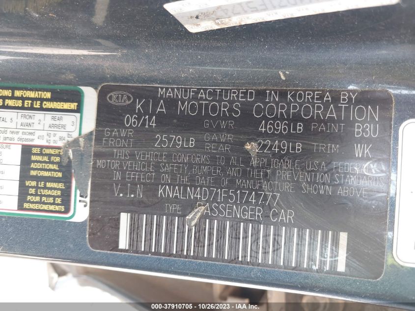 2015 KIA CADENZA PREMIUM KNALN4D71F5174777