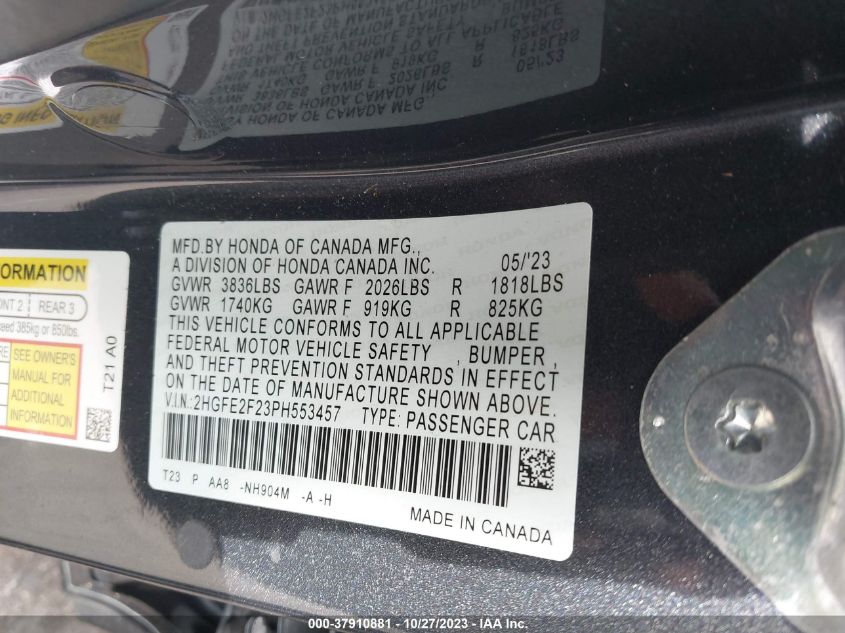 2023 HONDA CIVIC LX - 2HGFE2F23PH553457