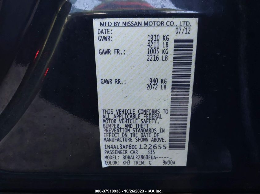 2013 NISSAN ALTIMA 2.5 S - 1N4AL3AP6DC122655