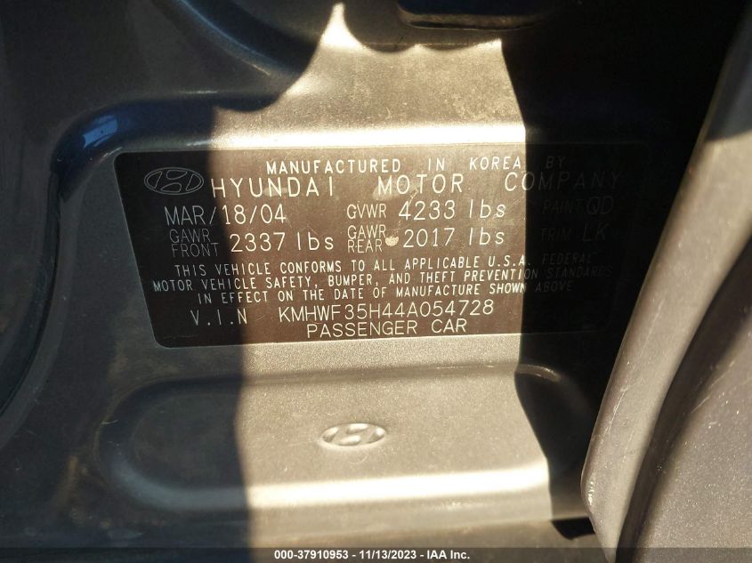 KMHWF35H44A054728 | 2004 HYUNDAI SONATA