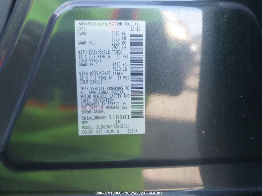 2014 INFINITI QX60 - 5N1AL0MM4EC518901