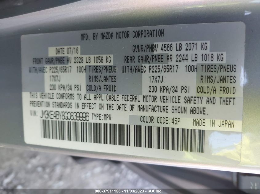 2016 MAZDA CX-5 SPORT - JM3KE4BY8G0839996