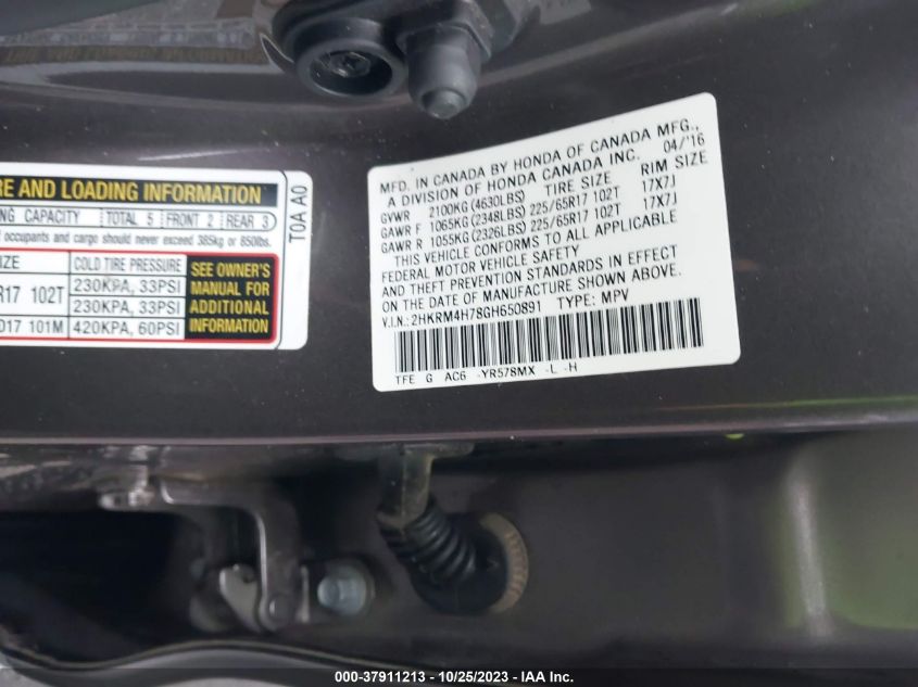 2016 HONDA CR-V EXL - 2HKRM4H78GH650891