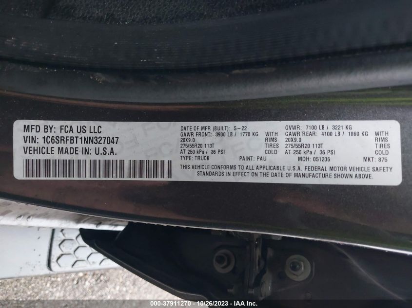 2022 RAM 1500 BIG HORN - 1C6SRFBT1NN327047