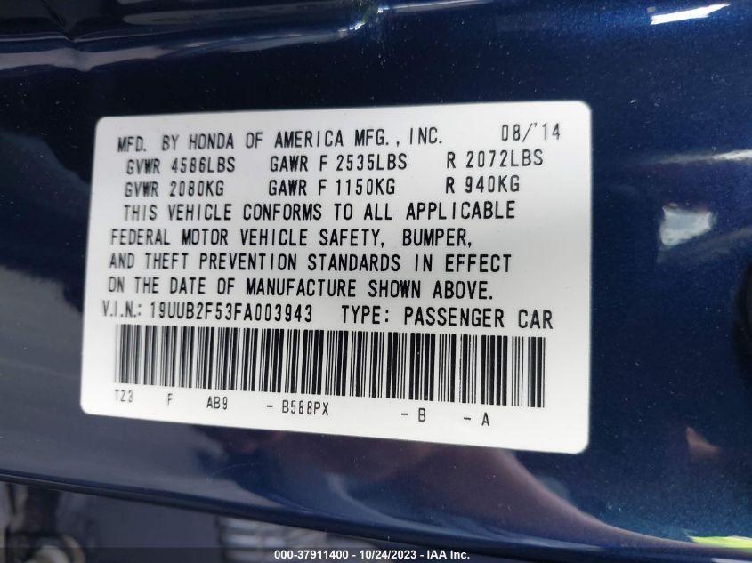 2015 ACURA TLX V6 TECH - 19UUB2F53FA003943