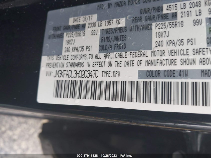 VIN JM3KFADL3H0203470 2017 MAZDA CX-5 GRAND TOURING