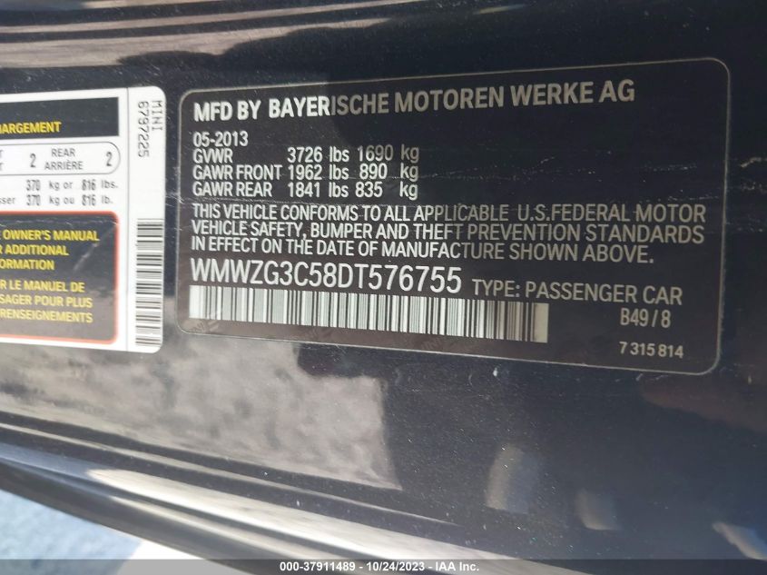 2013 MINI COOPER CLUBMAN S WMWZG3C58DT576755