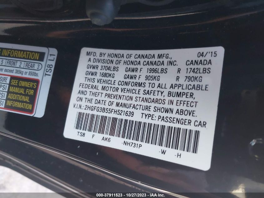 2015 HONDA CIVIC LX - 2HGFG3B55FH521639