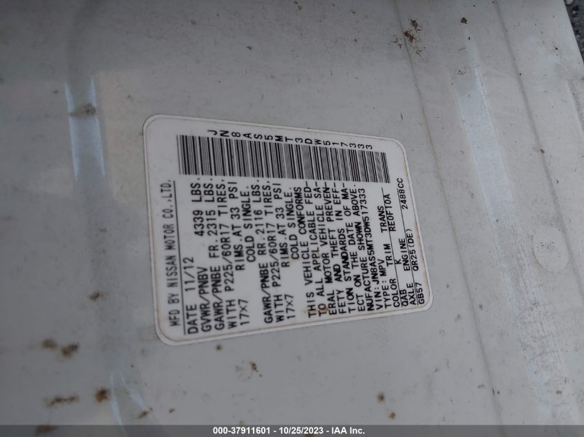 2013 NISSAN ROGUE S/SV - JN8AS5MT3DW517333