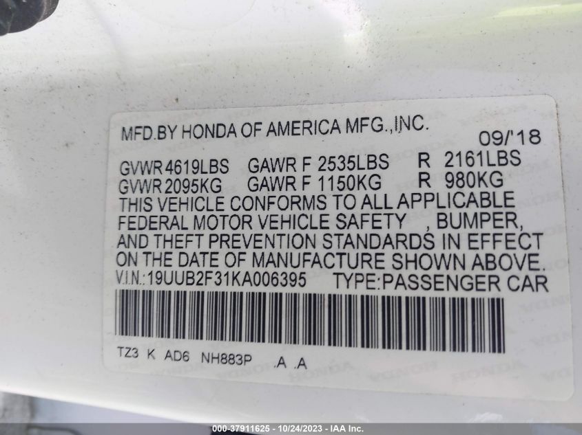 2019 ACURA TLX - 19UUB2F31KA006395